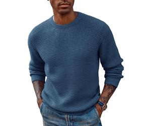 PJ PAUL JONES Pull en tricot à manches longues texturé gaufré pour homme, bleu jean, Taille L