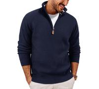 PJ PAUL JONES Pull en tricot pour homme avec fermeture éclair 1/4, bleu marine, XXL