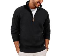 PJ PAUL JONES Pull en tricot pour homme avec fermeture éclair 1/4, Noir , M