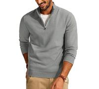 PJ PAUL JONES Pull en tricot pour homme - Fermeture éclair 1/4 - Pull d'hiver - Manches longues - Texured - Avec col montant, gris, L