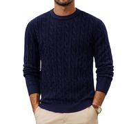 PJ PAUL JONES Pull en tricot torsadé pour homme, coupe droite, col rond, doux, noir foncé, L