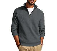 PJ PAUL JONES Pull pour homme avec fermeture éclair 1/4 col en V et manches longues, gris foncé, S