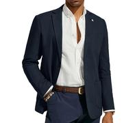 PJ PAUL JONES Veste blazer en lin pour homme, style moderne, décontracté, sportif, coupe régulière, 2 boutons, costume d'affaires, bleu foncé, L