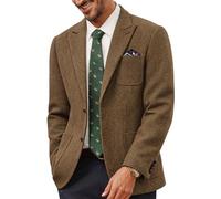 PJ PAUL JONES Veste pour homme en tweed laine à 2 boutons - Blazer britannique - Coupe droite - Veste de costume d'affaires pour homme, marron, M