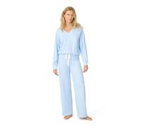 PJ Salvage Women's [Amazon Exclusive] Cloud Jersey Open-Bottom Pajama 2-Piece PJ Set, Ice Blue Dots, Medium