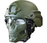 PJ Tactique Fast Casque avec Masque de Crâne Intégral Réglable Adapté au Paintball Airsoft, Halloween, Jeux de Rôle, Fêtes Costumées