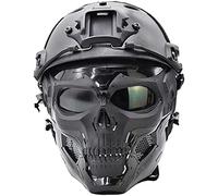 PJ Tactique Fast Casque avec Masque de Crâne Intégral Réglable Adapté au Paintball Airsoft, Halloween, Jeux de Rôle, Fêtes Costumées