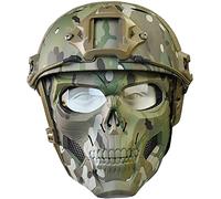 PJ Tactique Fast Casque avec Masque de Crâne Intégral Réglable Adapté au Paintball Airsoft, Halloween, Jeux de Rôle, Fêtes Costumées