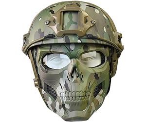 PJ Tactique Fast Casque avec Masque de Crâne Intégral Réglable Adapté au Paintball Airsoft, Halloween, Jeux de Rôle, Fêtes Costumées