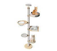 PJDDP Arbre À Chat À 5 Niveaux du Sol Au Plafond, Arbre À Chat du Sol Au Plafond avec Lit Confortable pour Chats, Capsule Spatiale, pour Grimper, Gratter, Observer Et Jouer,Style a