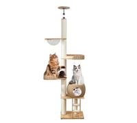 PJDDP Arbre À Chat du Sol Au Plafond avec 5 Niveaux pour l'escalade, Arbre À Chat Tendeur De Plafond, Hauteur Réglable Jusqu'à 236-246 Cm avec Capsule Spatiale, Nid De Chat Confortable