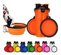 PJDDP Bouteille d'eau pour Chien avec 2 Bols Pliables Portable 2 en 1 Bouteille d'eau Et Nourriture,Distributeur d'eau Gamelle pour Chiens Chat Animaux Voyage Leakproof Chiens Chats Feeder,Orange