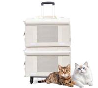 PJDDP Caisse De Transport pour 2 Chat avec Roulette, Sac A Dos Chat 3 in 1, Trolley Chien avec Harnais Intérieur pour Véto, Voyage en Voiture, Camping