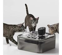 PJDDP Fontaine À Eau sans Fil pour Chat avec Plateau en Acier Inoxydable, Distributeur Eau pour Chat Chien avec 3 Filtre À Charbon Actif, Fontaine Eau Chat Silencieux