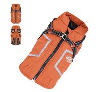 PJDDP Manteau d'hiver pour Chien, Manteau Chien Imperméable Coupe-Vent, Manteau d'hiver Réfléchissant avec Harnais Intégré, pour Petits, Moyens Chiens,Orange,XL
