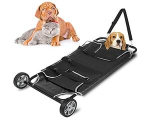 PJDDP Pliable for Animaux Brancard, Chariot pour Animaux De Compagnie avec 2 Roues, 55X115cm,Pet Rescue Brancard Chaton Chiot Rescue Panier Pet Chariot, Capacité Maximale De 200 LB, Noir
