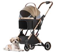 PJDDP Poussette pour Chat avec Panier Détachable - Poussette pour Animaux 3-en-1 avec Sac De Transport Amovible - Modèle Jogger Pliable pour Chiens Et Chats - Idéal pour Les Voyages,Kaki