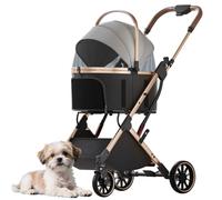 PJDDP Poussette pour Chat avec Panier Détachable - Poussette pour Animaux 3-en-1 avec Sac De Transport Amovible - Modèle Jogger Pliable pour Chiens Et Chats - Idéal pour Les Voyages,Gris