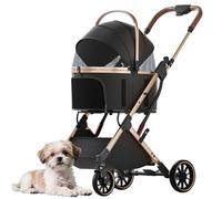 PJDDP Poussette pour Chat avec Panier Détachable - Poussette pour Animaux 3-en-1 avec Sac De Transport Amovible - Modèle Jogger Pliable pour Chiens Et Chats - Idéal pour Les Voyages,Noir