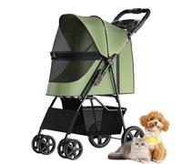 PJDDP Poussette pour Chien Pliable, Poussette Buggy pour Chat avec Fenêtre en Maille, Panier De Rangement, 4 Roues, Poussette Portable pour Animaux Domestiques,Vert