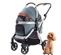 PJDDP Poussette pour Chiens 3 en 1, Poussette Buggy pour Chiens, Poussette Buggy Pliable Animaux avec Panier Amovible, Laisses De Sécurité, Porte-Gobelet, Jusqu'à 30 Kg,Light Green