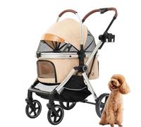 PJDDP Poussette pour Chiens 3 en 1, Poussette Buggy pour Chiens, Poussette Buggy Pliable Animaux avec Panier Amovible, Laisses De Sécurité, Porte-Gobelet, Jusqu'à 30 Kg,Kaki