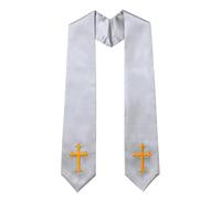 Pjeghbvop Étole de clerus latérale avec motif brodé croisé et pompons élégants pour les services officiels, les cérémonies religieuses, étole de clergé réversible, gris, taille unique