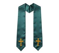 Pjeghbvop Étole de clerus latérale avec motif brodé croisé et pompons élégants pour les services officiels, les cérémonies religieuses, étole de clergé réversible