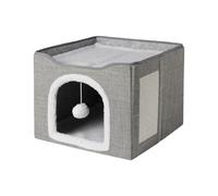 Pjeghbvop Niche à double couche pour chat avec tapis à griffer, design pliable, niche peu encombrante pour l'intérieur, maison pliable peu encombrante avec sous-sol, design double