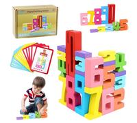 PJHAJH Lot de 20 blocs de construction en bois à empiler avec 15 cartes, pour jeu familial, encourager les parents-enfants et l'interaction sociale