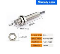 PJJYSVZP M8 DC 2-Wires Inductive Proximity Sensor Positioning Sensor 10-30VDC Normally Open Closed 2mm 4mm Sensing Range(2mm Normally Open)