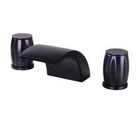 PJKTBEYI Mitigeur de lavabo 3 Trous Cascade en Acier Inoxydable, Robinet Salle Bain Eau Chaude et Froide, Double poignée, Interrupteur indépendant, Doré(Nero)