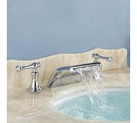 PJKTBEYI Robinet de lavabo à Double poignée for Salle Bain, mitigeur monté sur Le Pont, Eau Chaude et Froide, Robinet Grue(Chrome H)