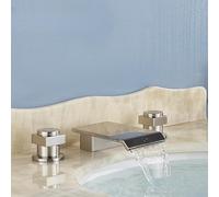 PJKTBEYI Robinet de lavabo à Double poignée for Salle Bain, mitigeur monté sur Le Pont, Eau Chaude et Froide, Robinet Grue(Nickel D)