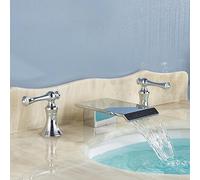 PJKTBEYI Robinet de lavabo à Double poignée for Salle Bain, mitigeur monté sur Le Pont, Eau Chaude et Froide, Robinet Grue(Chrome G)