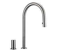 PJKTBEYI Robinet de lavabo Cuisine Salle Bain monté sur Le Pont, Eau Chaude et Froide, Chrome Noir, poignée Unique, Double Trou, extractible(Stainless Faucet)