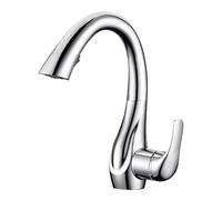 PJKTBEYI Robinet d'évier de Cuisine for Bar, Ferme, Commercial, robinets en Laiton, Robinet extractible à poignée Unique argentée, monotrou pivotante 360 degrés, Grue mélangeur(Chrome)