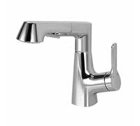 PJKTBEYI Robinet mitigeur de lavabo avec douchette extractible, monotrou en Laiton for Salle Bain, Eau Chaude et Froide, Gris(Chrome)