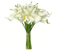 PJQUEKAIPJ Presque Naturel Bouquet de 3, 5 ou 10 Fleurs artificielles Blanches, lys Calla, for décoration de Maison, de Chambre, de Mariage, de Vase Fleurs artificielles(1,5Pcs)