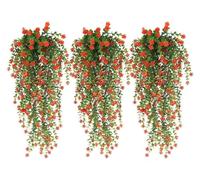 PJQUEKAIPJ Presque Naturel Lot de 3 Plantes artificielles suspendues, Fausses Feuilles d'eucalyptus, Vigne Verte, décoration extérieure, Plantes en Plastique Fleurs artificielles(3pcs Orange Flowers)