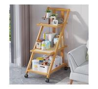 PK6ZKRkAV Bibliothèques Support Pliable en Forme d'échelle Contre Le Meuble de Rangement Mural, étagère rotin, présentoir Mobile à 3 Couches, adapté au Salon, la Chambre Coucher et Cuisine(Natural)