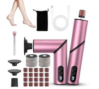PKBD 2-en-1 Râpe à Pieds Pédicure Electrique pour Pieds et Ongles,Rechargeable,9 Vitesses Réglables Kit Rappe Pieds Pédicure 60 Tampons de Remplacement pour Talons Fissurés,Peau Morte. Rose