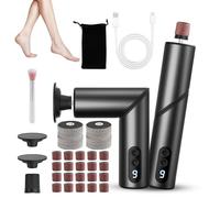 PKBD 2-en-1 Râpe à Pieds Pédicure Electrique pour Pieds et Ongles,Rechargeable,9 Vitesses Réglables Kit Rappe Pieds Pédicure 60 Tampons de Remplacement pour Talons Fissurés,Peau Morte. Noir