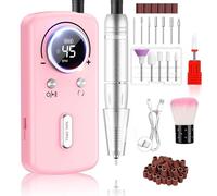 PKBD 45000RPM Machine de forage à ongles portable professionnel pour ongles en gel, fichiers à ongles électriques rechargeables définis avec 11 bits et écran LCD, rose