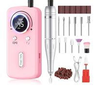 PKBD 45000RPM Professional Portable Nail Drill Machine for Gel Nails, Rechargeable Electric Nail Files Set with 11 bits and LCD Display, Pink