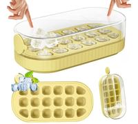 PKBD Bac a Glacon avec Couvercle, 18 Pièces Moules Glaçons Presser en Silicone pour Congélateur, Dégagement Facile, Remplissage Rapide Sans Toucher, Bac à Glaçons pour Cocktails, Whisky, Café, Jaune