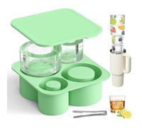PKBD Bac a Glacons avec Couvercle pour Stanley Cup 20-40oz, Cylindre Creux Bacs à Glaçons en Silicone, Moule Glaçons pour Réfrigérer Cocktails, Whisky, Boissons, Café, avec Acier Inoxydable Clip, Vert