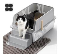 PKBD Bac Litière pour Chat XXL, 60 x 30 x 40 cm, Bac à Litière pour Chat 32 L - Litière pour Chat Bac Haut Anti-Fuite, Tapis XL Offert & Pelle Métallique, Facile à Nettoyer