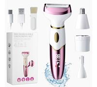 PKBD Epilateur Electrique 4 en 1 pour Femme, Rasoir Electrique Femme, Rasoir pour le Corps, Jambes, Poils Pubiens et le Visage, Rechargeable et Etanche IPX7, Portable, Humide et Sec, Rose