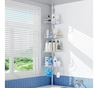 PKBD Etagere Douche Telescopique Sans Percage, Hauteur Réglable de 58,5 à 317,5 cm, Étagère d'angle Douche Avec 4 Paniers, Gris